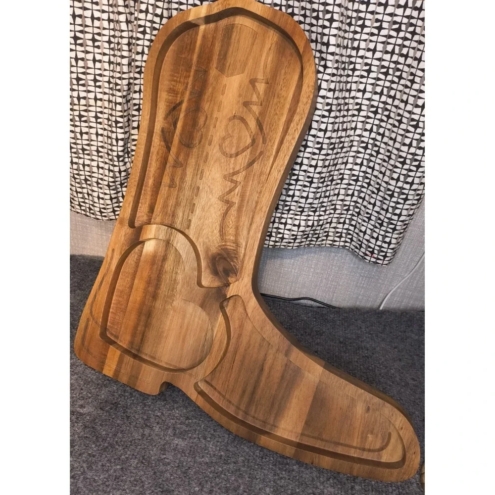 Destination Holiday Wood Cowboy Boot Charcuterie Board Western Serving Tray‎